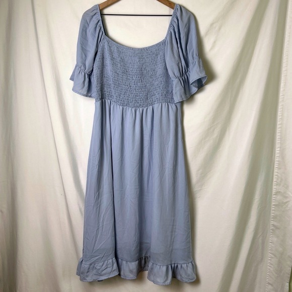 PrettyGarden Dresses & Skirts - PrettyGarden Womens Smocked Flutter Sleeve Ruffle Midi Dress Size L Light Blue